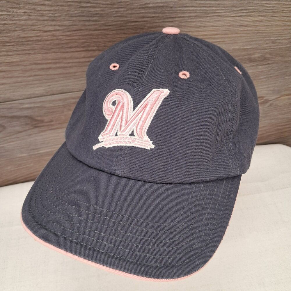 Milwaukee Brewers MLB Fan Favorite Navy & Pink Hat Cap Adj Size Strap Back